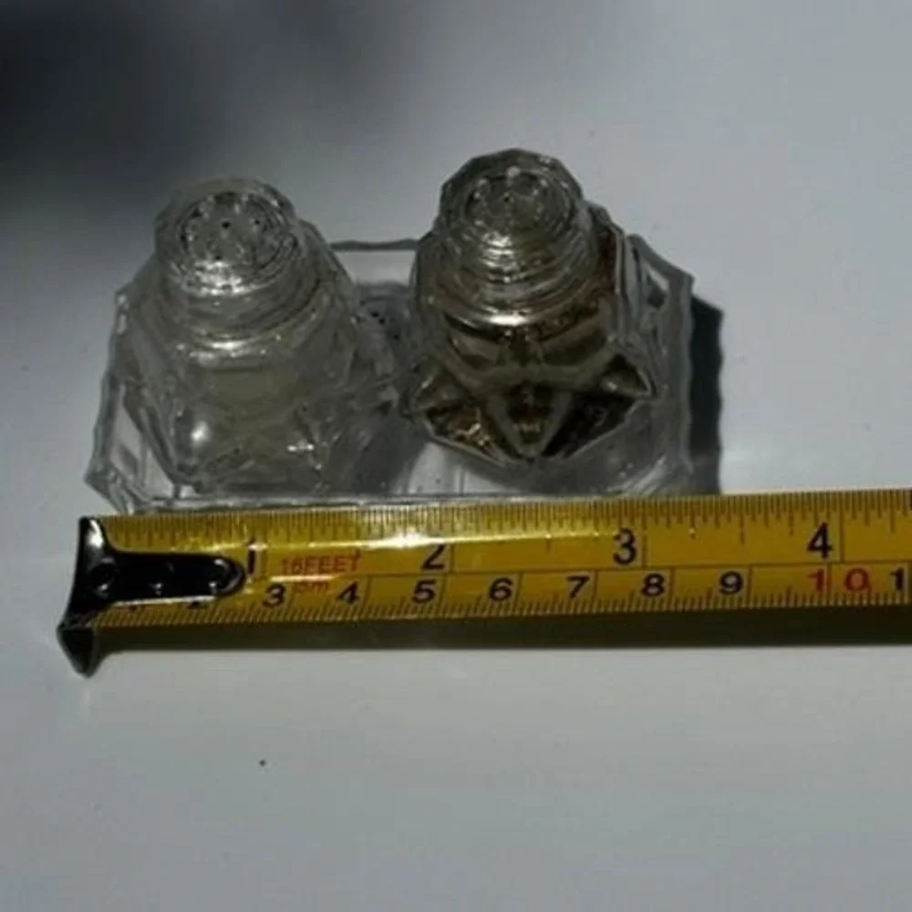 Vintage Clear Pressed Glass Salt and Pepper Shakers with Matching Tray 3 Piece